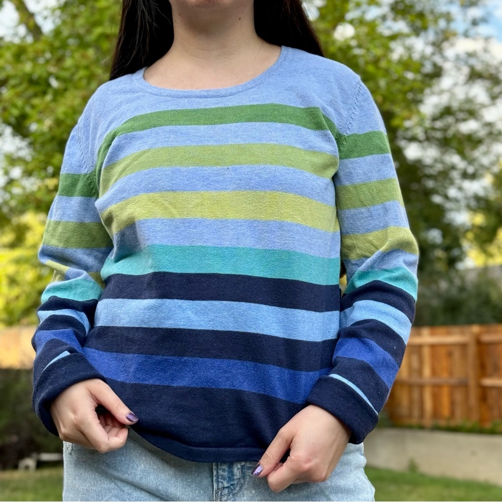 Croft & Barrow Blue/Green Striped Pullover Sweater